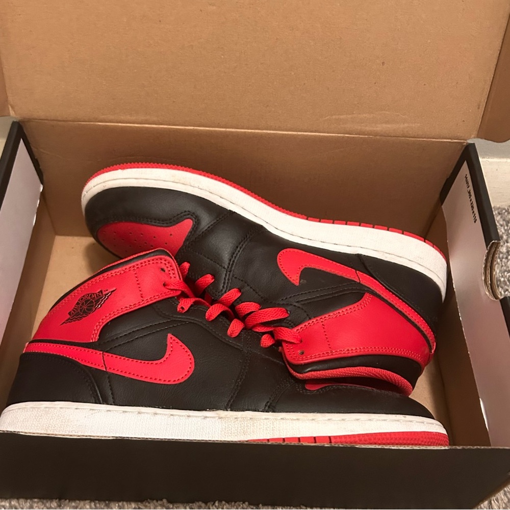 Jordan Air 1 Mid Black and Fire Red